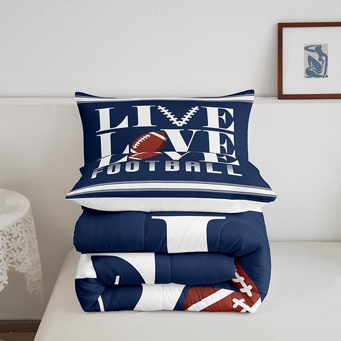 Rugby Sports Bedding Set Full Size Football Comforter Set for Kids Boys Girls Decor Soccer Ball Game Comforter Microfiber American Football Player Duvet Set Bedroom Quilt Set