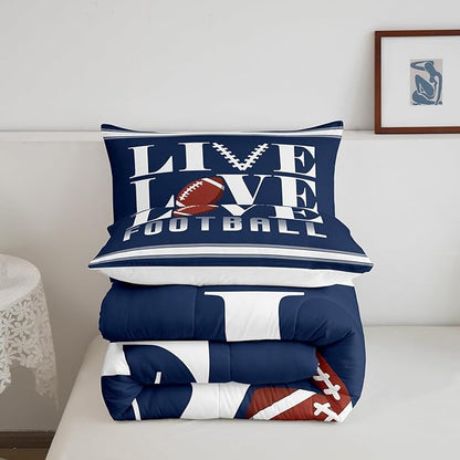 Rugby Sports Bedding Set Full Size Football Comforter Set for Kids Boys Girls Decor Soccer Ball Game Comforter Microfiber American Football Player Duvet Set Bedroom Quilt Set