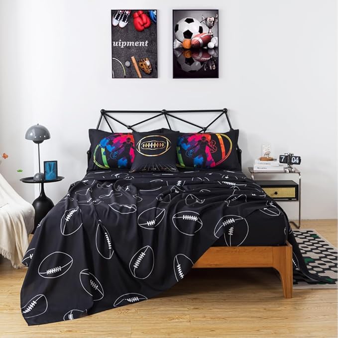 ADASMILE A & S Football Comforter Set Twin for Boys Kids American Football Bedding Set Sports Football Player Comforter with Football Sheets Twin Bed in A Bag Rugby Comforter Sets for Kids Home Decor
