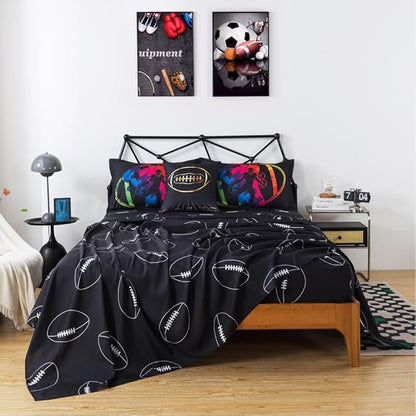 ADASMILE A & S Football Comforter Set Twin for Boys Kids American Football Bedding Set Sports Football Player Comforter with Football Sheets Twin Bed in A Bag Rugby Comforter Sets for Kids Home Decor