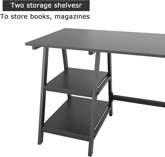 sogesfurniture 47 inches Writing Computer Study Desk with 2 Tier Storage Shelves on Left or Right Side, Trestle Desk, Home Office Study Desk,Black