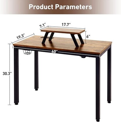 Computer Desk with Power Strip and Monitor Stand, 40" Desk for Home Office Small Space, Small Writing Desk Study Table Workstation with Cup Holder Headphone Hook, Easy Assembly