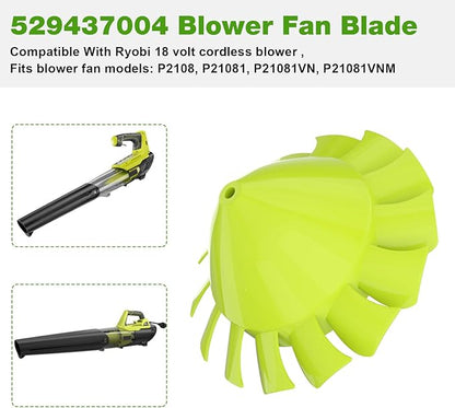 529437003/529437004/529437001 Blower Fan Blade for Ryobi 18 Volt/Homelite Blower Fan P2108 P21081 P21081VN P21081VNM (W/Insert Nut
