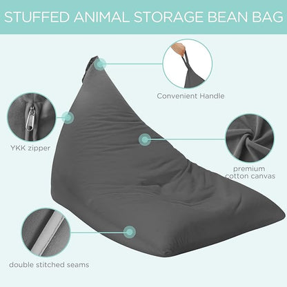 Aubliss Stuffed Animal Storage Bean Bag Chairs Cover, 50"x 35" Extra Large Velvet Bean Bags Chair for Kids & Adults, Ultra Soft Zipper Beanbag Toy Storage for Boys Girls - Darkgrey