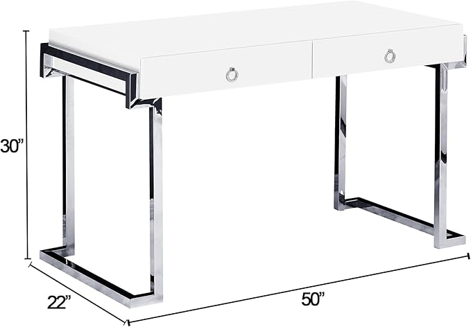 Best Master Furniture Brooke Mid-Century Modern Glossy Home Office Desk, Silver