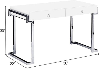 Best Master Furniture Brooke Mid-Century Modern Glossy Home Office Desk, Silver