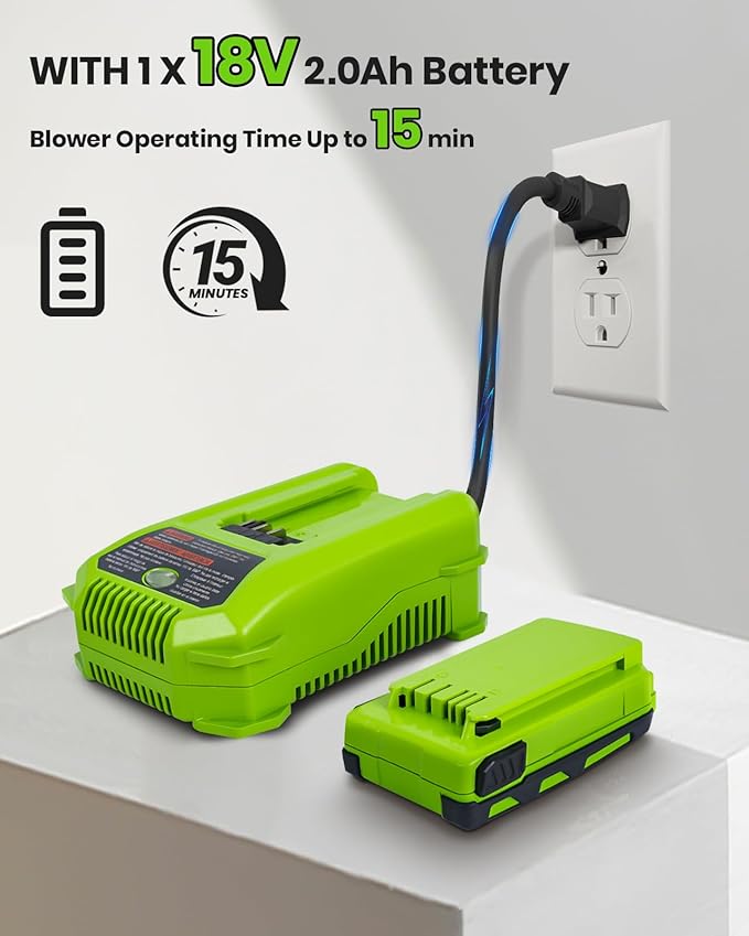 HARDELL Leaf Blower, 18V Small Leaf Blower Cordless with 2.0Ah Battery & Fast Charger, Lightweight Electric Leaf Blower for Lawn Care, Patio, Blowing Leaves, Green