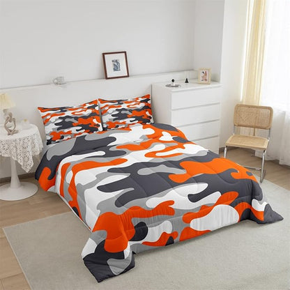Feelyou Twin Size Camouflage Comforter Set 3Pcs Kids Bedding Set for Boys Girls Teens 1 Comforter & 2 Pillowcases(Twin,Orange)