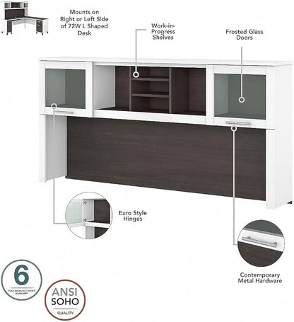 Bush Furniture Somerset 72W Desk Hutch in White and Storm Gray