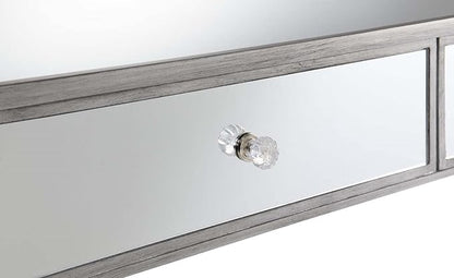 Convenience Concepts Gold Coast Mirrored Desk 42" - Console Table with 2 Drawers for Storage in Living Room, Office, Antique Silver/Mirror