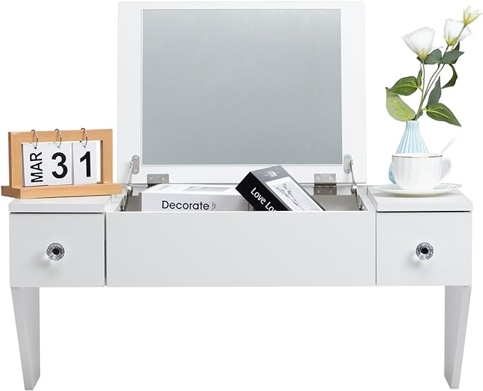 ALIMORDEN Floating Shelf with Mirror and Drawer,Floating Drawer for Bathroom, White Wall Mounted Desk,Pull Out Drawer, 31 inches Surface, Floating Wall Desk, Hanging Desk, White