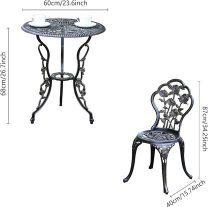Patio Bistro Set.Rust-Resistant Cast Aluminum Bistro Table Set with Umbrella Hole for Backyard (Rose Copper)
