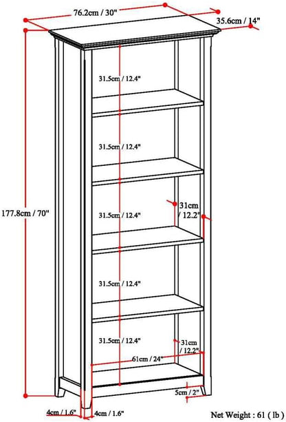 SIMPLIHOME Amherst SOLID WOOD 30 Inch Wide Transitional 5 Shelf Bookcase in French Blue, for The Living Room, Study Room and Office