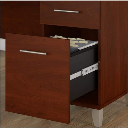 Bush Furniture Somerset 60W L Shaped Desk with Storage in Platinum Gray