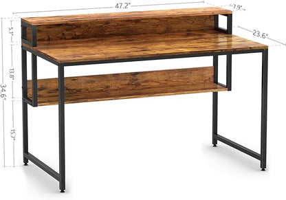 BANTI Computer Home Office Desk, 47" Small Desk Table with Storage Shelf and Bookshelf, Study Writing Table Modern Simple Style Space Saving Design, Black