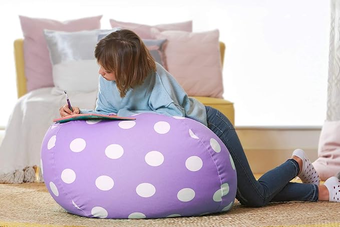Aubliss Stuffed Animal Bean Bag Storage Chair, Beanbag Covers Only for Organizing Plush Toys, Turns into Bean Bag Seat for Kids When Filled, Large 38"-Canvas Dot Light Purple