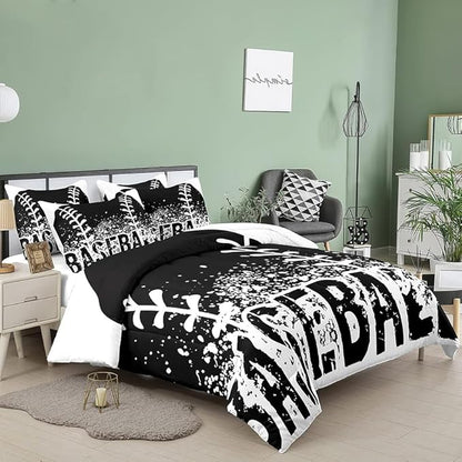 Bodhi Bed in A Bag for Kids Boys,Kids Bedding Comforter Sheet Set,Twin Size Baseball Comforter Set,Kids Sports Baseball Bedding Set 5 PCS.(1 Comforter,1 Flat Sheet,1 Fitted Sheet,2 Pillowcases)