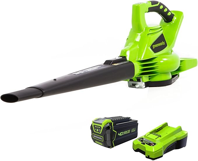 Greenworks 40V (185 MPH / 340 CFM / 75+ Compatible Tools) Cordless Brushless Leaf Blower / Vacuum, 4.0Ah Battery and Charger Included