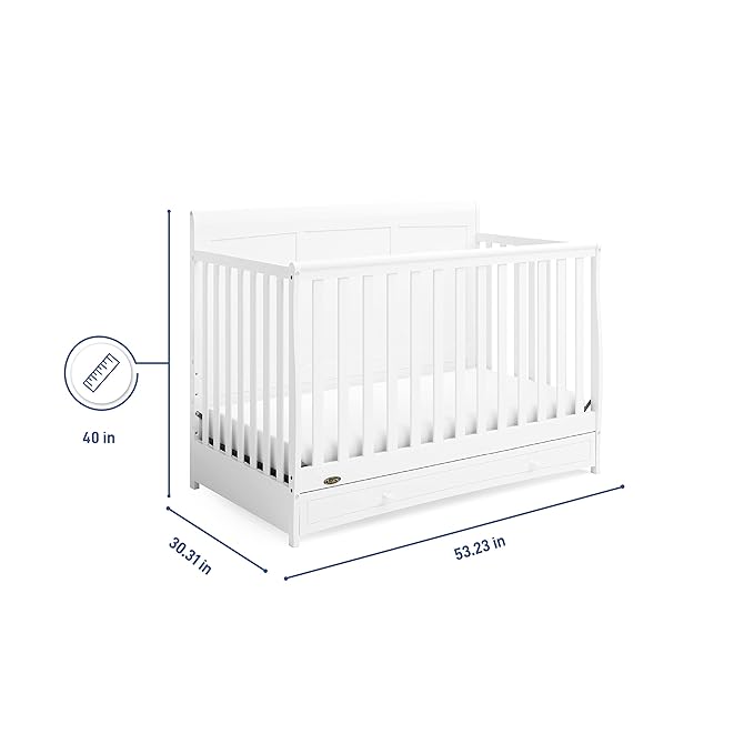 Graco Asheville 4-in-1 Convertible Crib with Drawer (White) – GREENGUARD Gold Certified, Crib with Drawer Combo, Full-Size Nursery Storage Drawer, Converts to Toddler Bed, Daybed and Full-Size Bed