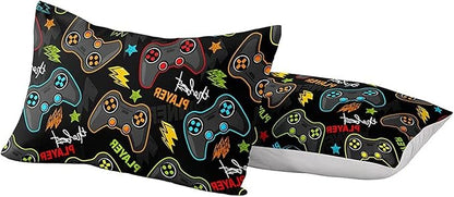 Kids Gaming Bedding Sets, 5 Piece Gamer Comforter Sets for Teens Boys Twin Size for Bedroom Comforter Set Adult 3D Gamepad Microfiber Bedding Sets Fits All Season (Twin Comforters Set)