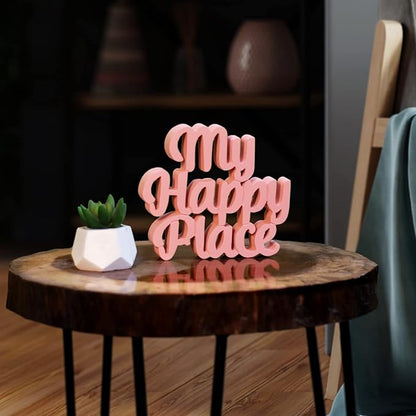 My Happy Place Peach Aesthetic Table Decor - Home, Office Desk, Shelf. Quirky Room Decoration Showpiece, Birthdays, Corporate Gifts, and Inspirational Wall Decor.