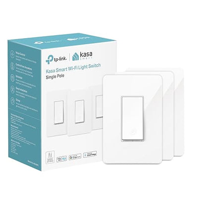 Kasa Smart Light Switch HS200P3, Single Pole, Needs Neutral Wire, 2.4GHz Wi-Fi Light Switch Works with Alexa and Google Home, UL Certified, No Hub Required, 3 Count -Pack of 1 , White