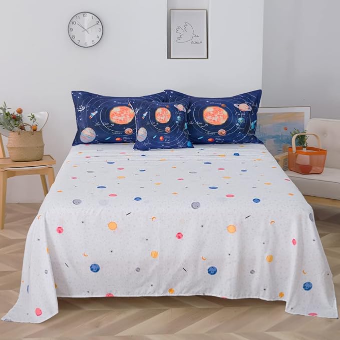 ADASMILE A & S Solar System Comforter Set Twin Outer Space Comforter for Kids 6 Pcs Bed in A Bag Twin Comforter Set for Boys Space Bed Set Galaxy Comforter with Star Moon Sheets for Kids Home Decor