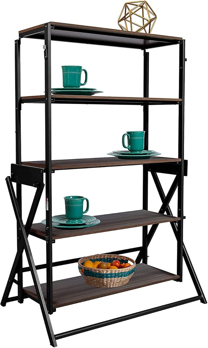 Origami modern 2 in 1 shelf to table Style, Organizer Deco Rack magically turn to a table/desk in a second, fully assembled, patent pending, Black/walnut (STT-WLN)