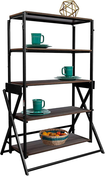 Origami modern 2 in 1 shelf to table Style, Organizer Deco Rack magically turn to a table/desk in a second, fully assembled, patent pending, Black/walnut (STT-WLN)