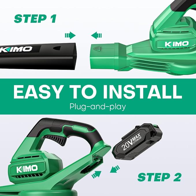 K I M O. Leaf Blower Cordless with Battery and Charger, 2X2.0 Batteries, Extension Tube, 200 CFM 170 MPH Lightweight Cordless Leaf Blower, Battery Operated Leaf Blowers for Lawn Care, Yard|Patio|House