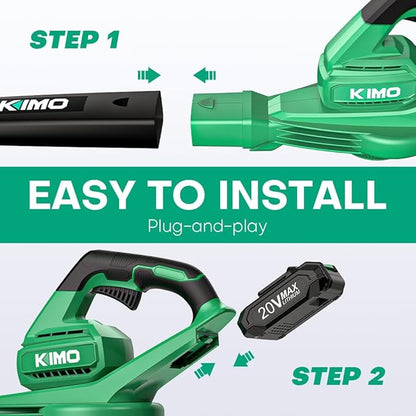 K I M O. Leaf Blower Cordless with Battery and Charger, 2X2.0 Batteries, Extension Tube, 200 CFM 170 MPH Lightweight Cordless Leaf Blower, Battery Operated Leaf Blowers for Lawn Care, Yard|Patio|House