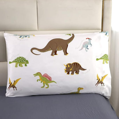 MAG 3Pcs Dinosaur Bedding Comforter Set, Dino White Base Full/Queen Comforter Set,for Toddlers Kids,Boys Teens and Girls,Super Soft Microfiber, Full/Queen Size (1 Comforter + 2 Pillowcases)