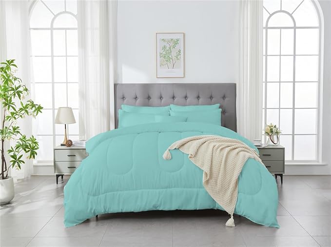 3 Piece Solid Color All Season Bedding Comforter Set Microfiber Soft Lightweight Bedding Set for Kids Teens Adults Room Decor with 1 Comforter and 2 Pillowcases Queen