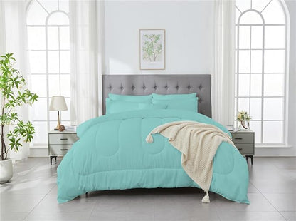3 Piece Solid Color All Season Bedding Comforter Set Microfiber Soft Lightweight Bedding Set for Kids Teens Adults Room Decor with 1 Comforter and 2 Pillowcases Queen