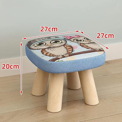 Solid Wood Stool Home Square Low Stool Cute Children's Sofa Stool Chair Fashion Cartoon Creative Small Stool for Kids and Adult, Changing Stool Solid Wood Coffee Table Stool, Bear 330lb (Owl)