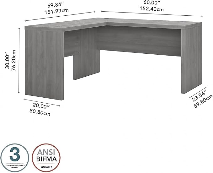 Bush Business Furniture Echo L Shape Desk with Wire Management | Corner Computer Table with Quick-to-Assemble Hardware | Home Office Credenza, 60W, Modern Gray