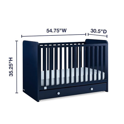 babyGap by Delta Children Graham 4-in-1 Convertible Crib with Storage Drawer TrueSleep Crib and Toddler Mattress (Bundle), Navy/Light Blue