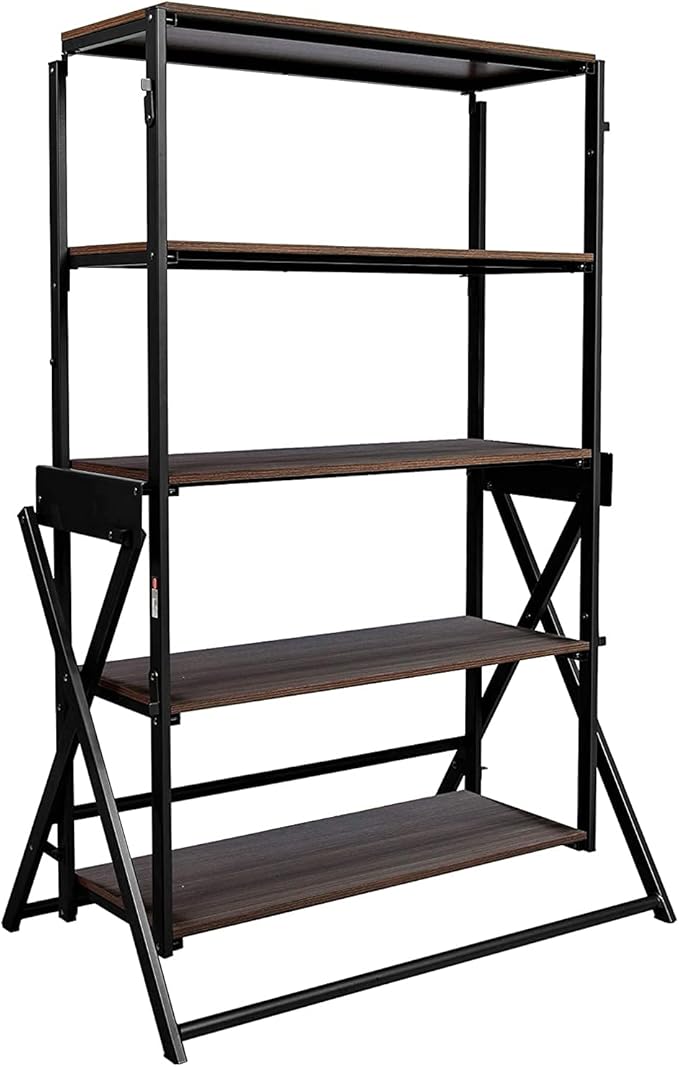 Origami modern 2 in 1 shelf to table Style, Organizer Deco Rack magically turn to a table/desk in a second, fully assembled, patent pending, Black/walnut (STT-WLN)