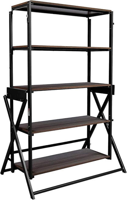 Origami modern 2 in 1 shelf to table Style, Organizer Deco Rack magically turn to a table/desk in a second, fully assembled, patent pending, Black/walnut (STT-WLN)