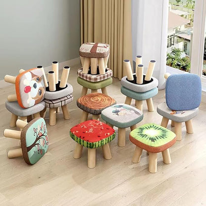 Solid Wood Stool Home Square Low Stool Cute Children's Sofa Stool Chair Fashion Cartoon Creative Small Stool for Kids and Adult, Changing Stool Solid Wood Coffee Table Stool, Bear 330lb (Kiwi)