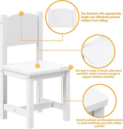 Timy Toddler Wooden Chair Pair, Kids Furniture for Eating, Reading, Playing 2 Pack (White)