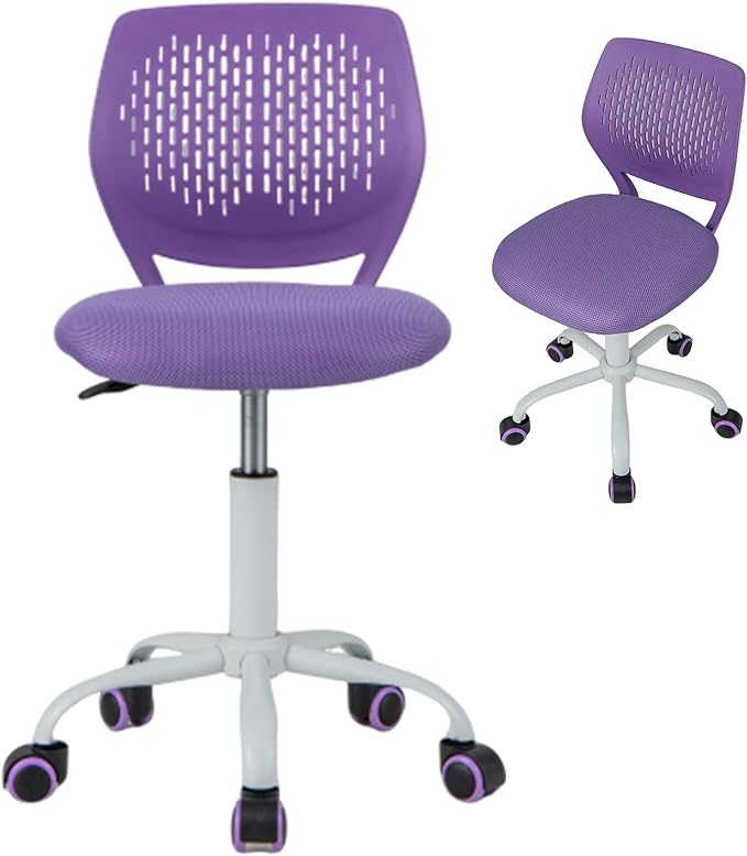 Kids Desk Chair, Purple Ergonomic Kids Office Chair Ages8-12 w/Lumbar Support, Low-Back Teen Desk Chair for Girls Boys, Small Cute Kids Computer Chair for Bedroom/Study/Vanity Desk