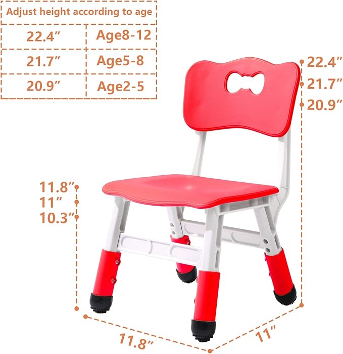 Adjustable Kid Chairs Indoor 3 Level Adjustable Suitable for Children Age 2-6. Maximum load-bearing 220LBS Suitable for Family Classroom and Nursery Child Seat Set (2-Pack-Red)