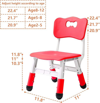 Adjustable Kid Chairs Indoor 3 Level Adjustable Suitable for Children Age 2-6. Maximum load-bearing 220LBS Suitable for Family Classroom and Nursery Child Seat Set (2-Pack-Red)