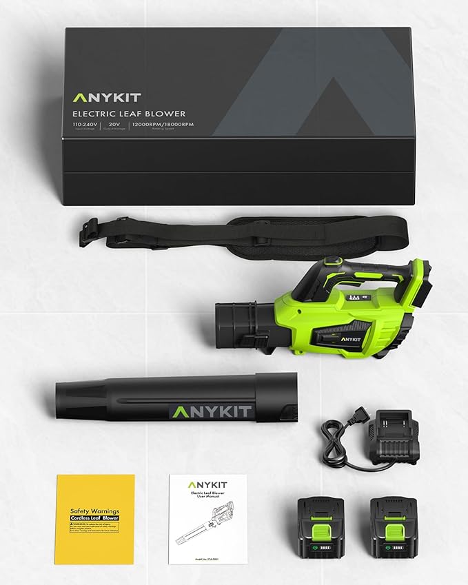 Leaf Blower Cordless with Battery and Charger - Anykit 20V Electric Leaf Blower 2 Speed Modes, Blower Cordless Battery Leaf Blower for Clearing Deck Sidewalk Driveway