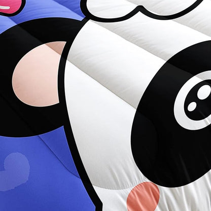 Datura home Panda Comforter Bedding Set for Boys Girls Kids Teens,Cartoon Panda Blue Heart Kawaii Animal Theme with 1 Comforter and 2 Pillowcases(Panda Queen)