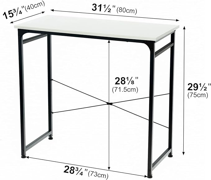 TEAMIX White Compact Computer Desk 32'' Study Writing Desk for Home Office Mini Laptop Desk with Hooks Small Spaces Heavy-Duty Steel Legs