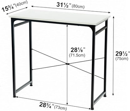 TEAMIX White Compact Computer Desk 32'' Study Writing Desk for Home Office Mini Laptop Desk with Hooks Small Spaces Heavy-Duty Steel Legs