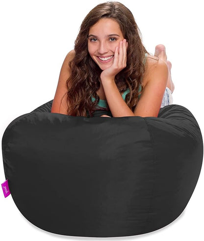 Posh Creations Structured Comfy Seat for Playrooms and Bedrooms, Large Bean Bag Chair, 100in Round Classic Bean Bag, Black