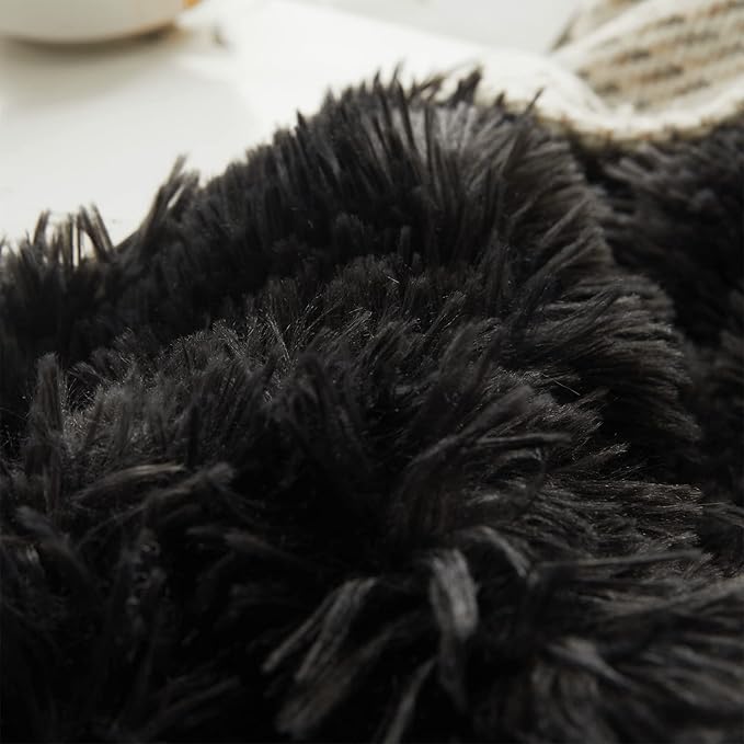Tie dye Black Plush Fluffy Comforter Cover Set Queen - Ultra Soft Faux Fur tie dye Bedding Sets 3 Pieces (1 Shaggy Duvet Cover + 2 Pillow case) Black Fluffy Bed Set (Tie Dye Black, Queen)